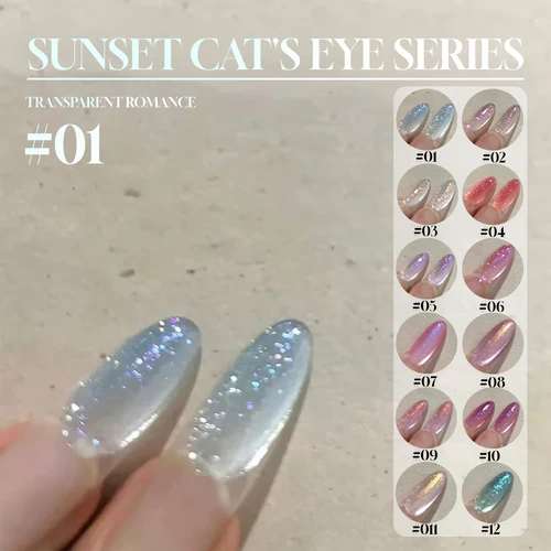Imagen 1 del producto Esmalte de Uñas en Gel MIANEL 12ML 2026 Nuevo Efecto Ojo de Gato Atardecer - Brillo Holográfico con Cuentas de Cristal para Arte de Uñas