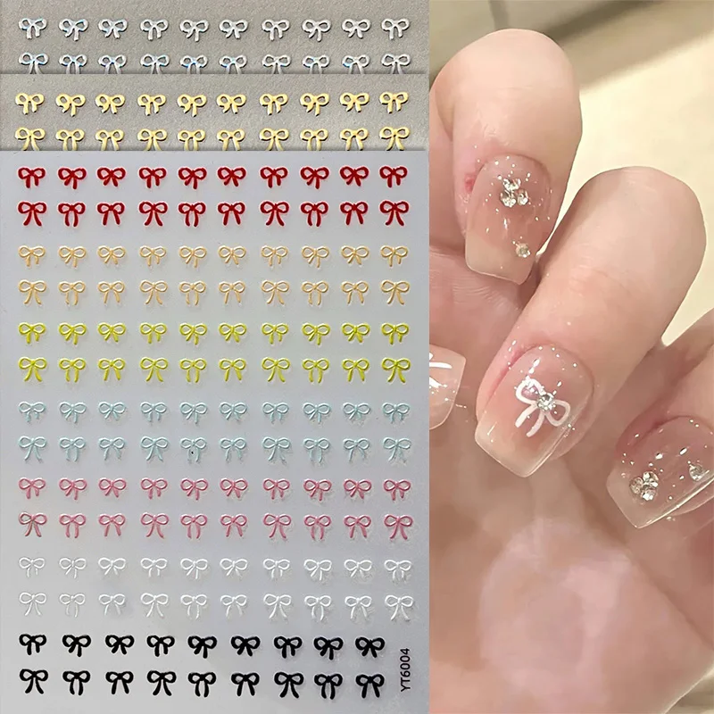 1 Sheet Mixed Color Three-dimensional Bowknot Nail Art Stickers Relief Mini Cute Bowknot Nail Charms  Manicure Decoration