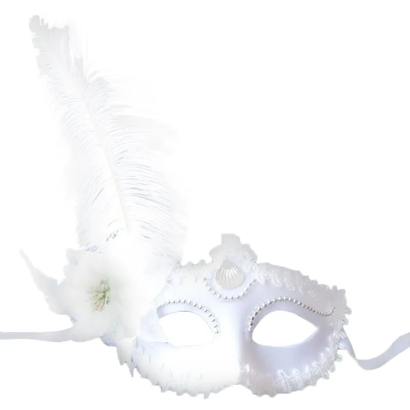 Plume strass femmes mascarade masque dentelle fleur mode demi visage Sexy Halloween noël pâques Cosplay fête bal blanc
