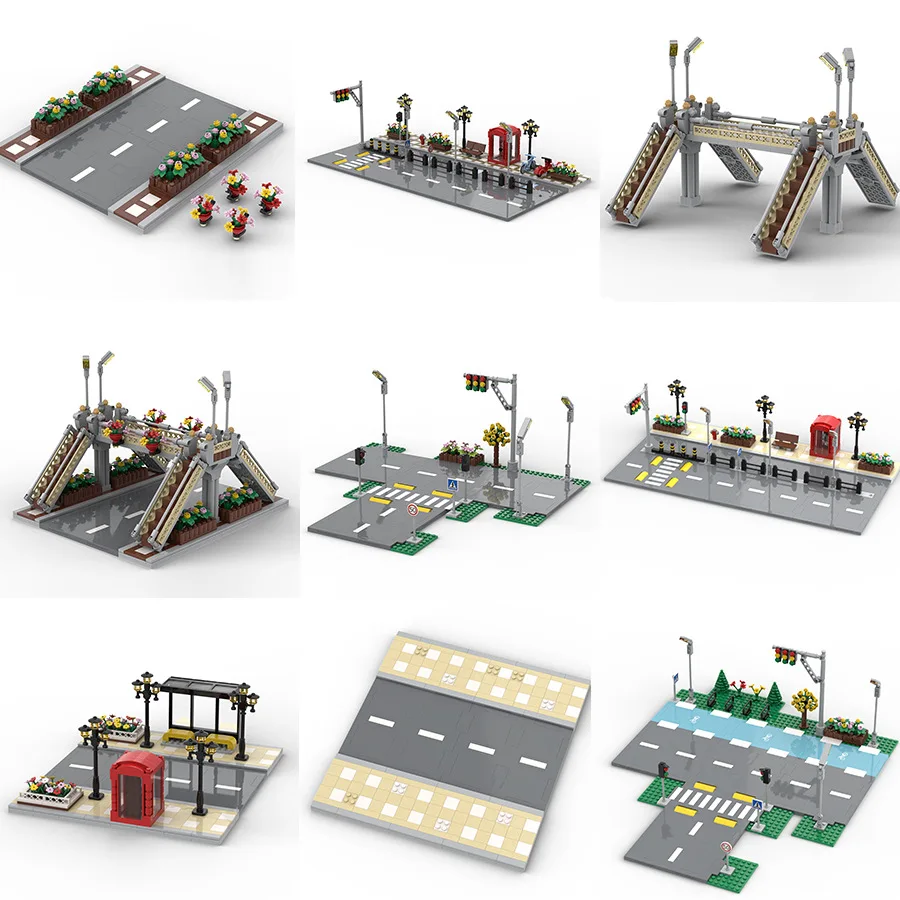 

Building blocks 60304 Urban road floor road T-type road plate street light luminous bridge pedestrian straight