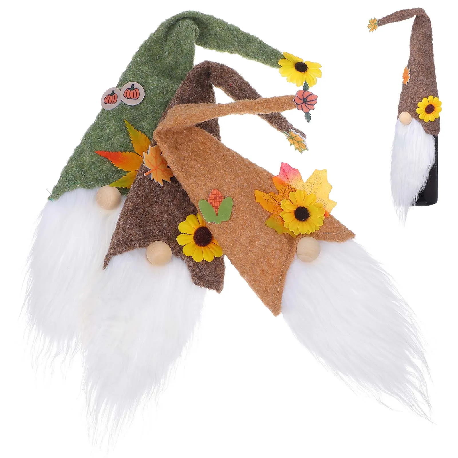 

3pcs Bottle Cover Handmade Fall Gnomes Thanksgiving Decoration Autumn Home Decor Wine Sleeve Bottle Decor Wine Supply