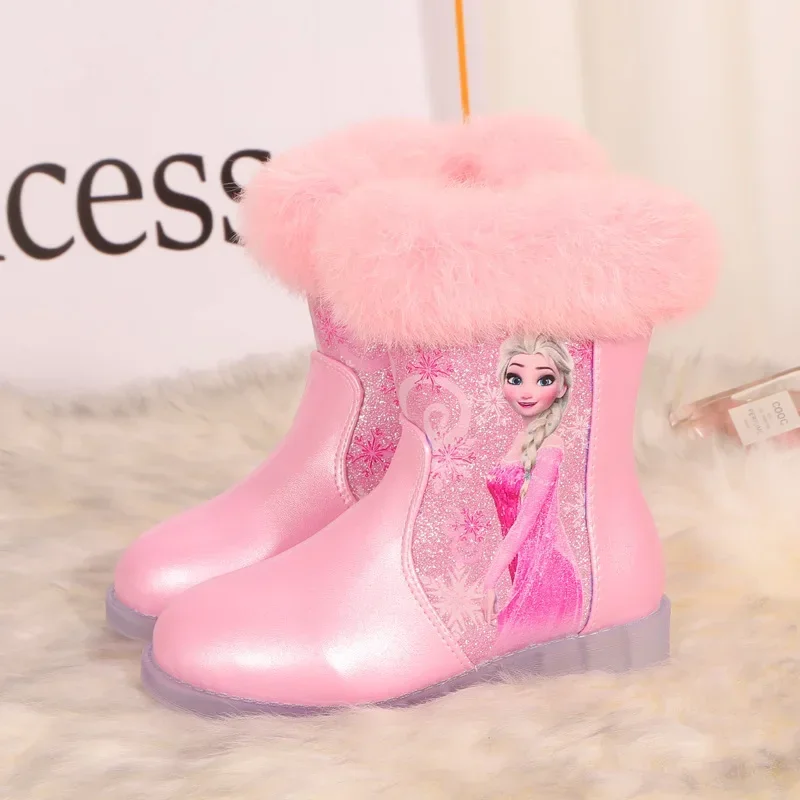 

Disney Children's Frozen Elsa Princess Sequins Thicken Warm Casual Shoes Cotton Shoes Short Tube Snow Boots Cotton Boots