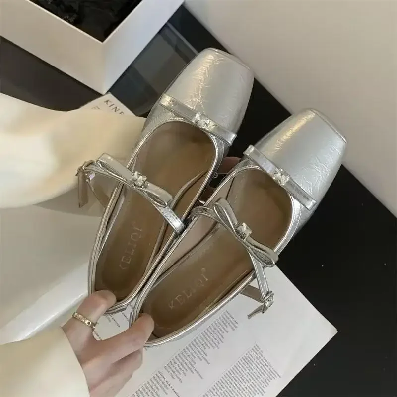 Sepatu Baru 2025 Sepatu Wanita Hak Tinggi Gaun Simpul Pita Musim Gugur Elegan Nyaman Musim Panas Musim Gugur Mary Janes Baru