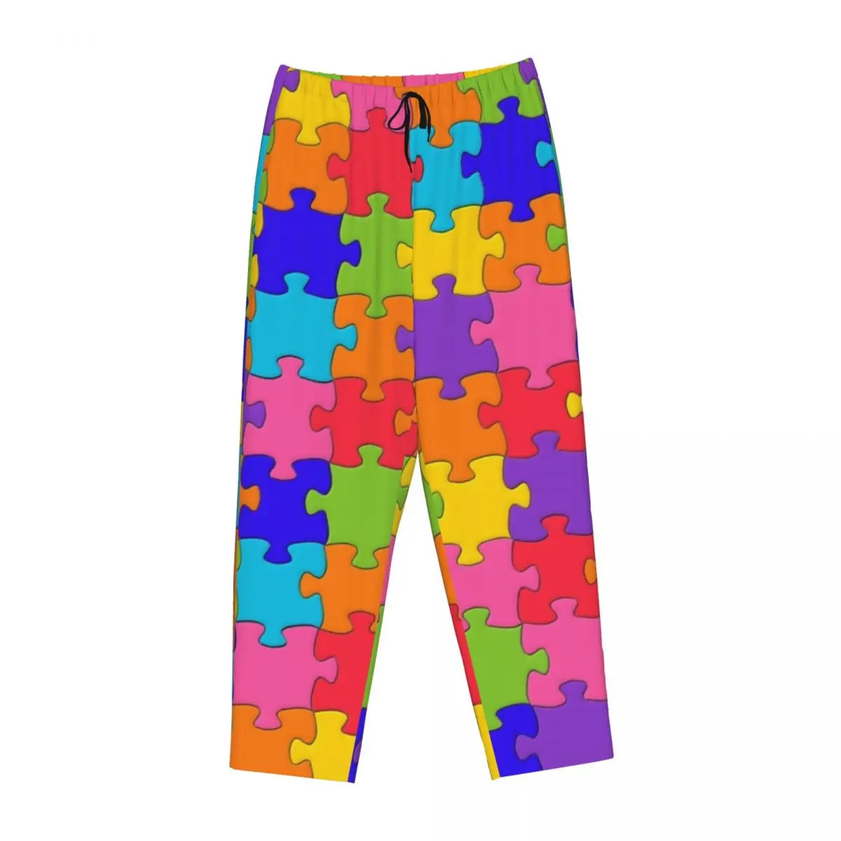 Custom Colorful Puzzle Autism Awareness Pajama Pants Womens Lounge Sleep Drawstring Sleepwear Bottoms with Pockets