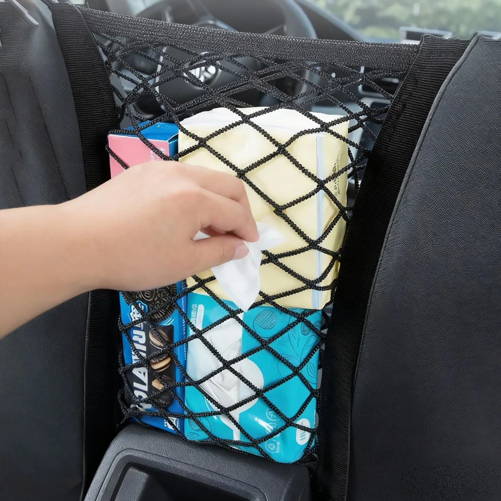 Bolsa de red de almacenamiento para coche entre asientos, barrera para mascotas, organizador de malla, accesorios interiores elásticos, soporte de bolso Universal para coches