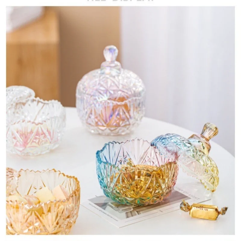 Nordic Light Luxury Crystal Glass Storage Jar with Lid Creative Exquisite Golden Amber Jewelry Wedding Decoration Jar Bottle