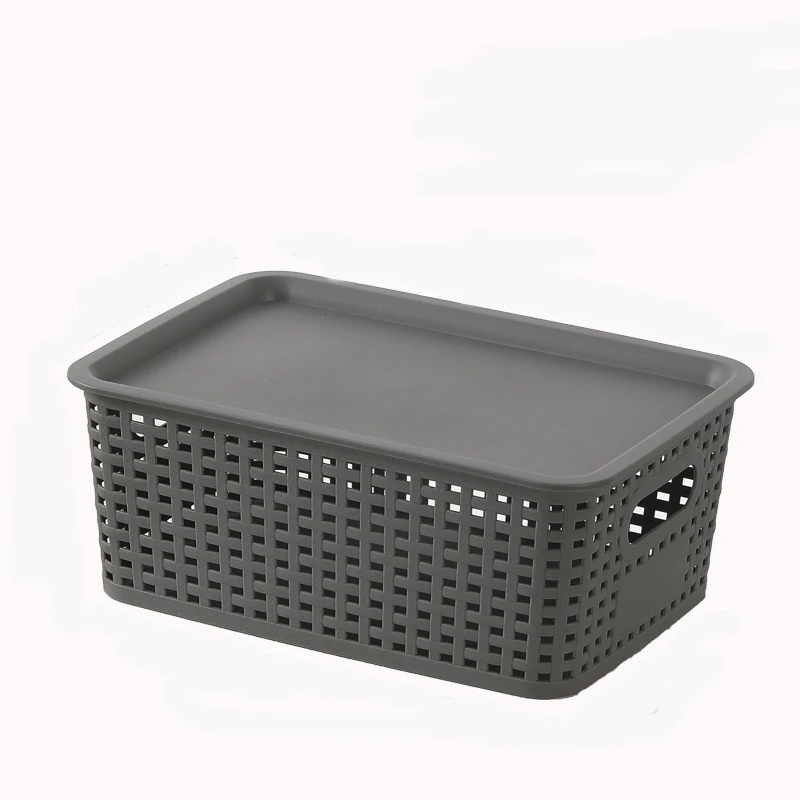 4pcs Plastic Weave Storage Bins with Lid, Plastic Storage Basket Bin,Storage Organizer For Hallway, Bedroom, Living Room, Bal