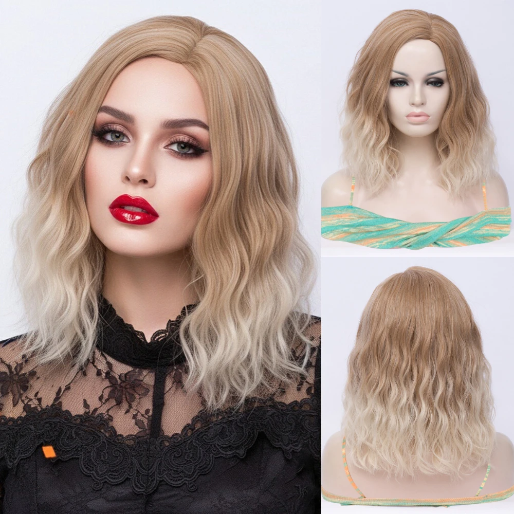 

Термостойкий парик боб с боковой линией, блондинка, женский короткий волнистый синтетический стиль для косплея, тематических мероприятий на Хэллоуин