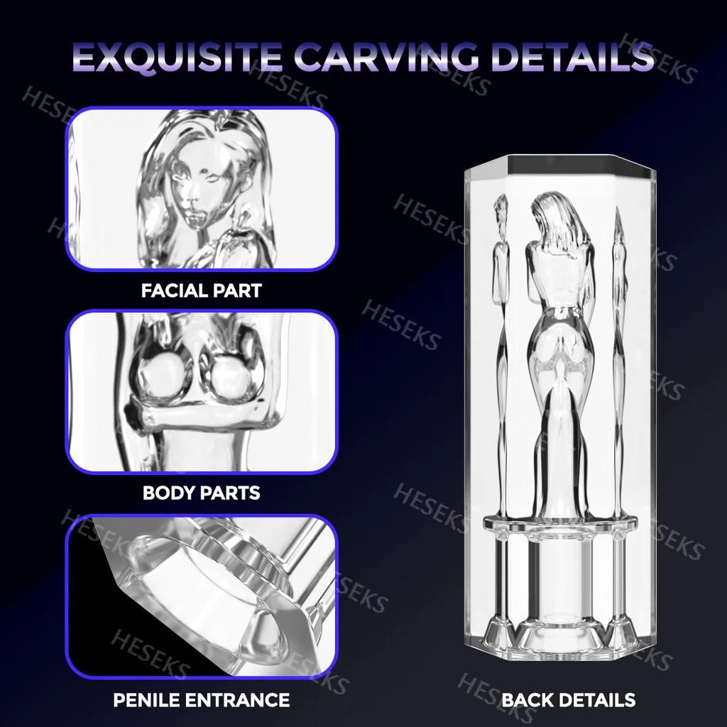 HESEKS Transparent Crystal Male Masturbator Realistic Pocket Pussy Sleeve Blowjob Soft Stretchy Stroker Sex Toys for Men