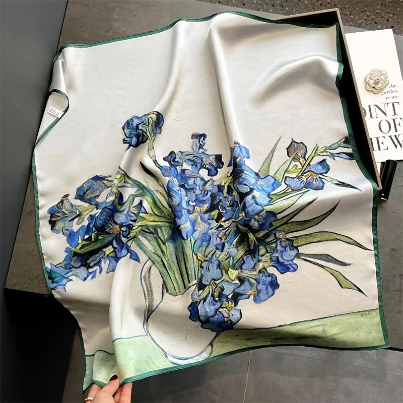 Luxury Silk Feeling Square Scarf Women 2024 Print Satin Neckerchief Spring Hair Band Foulard Bandana Echarpe Tie Shawl Wraps