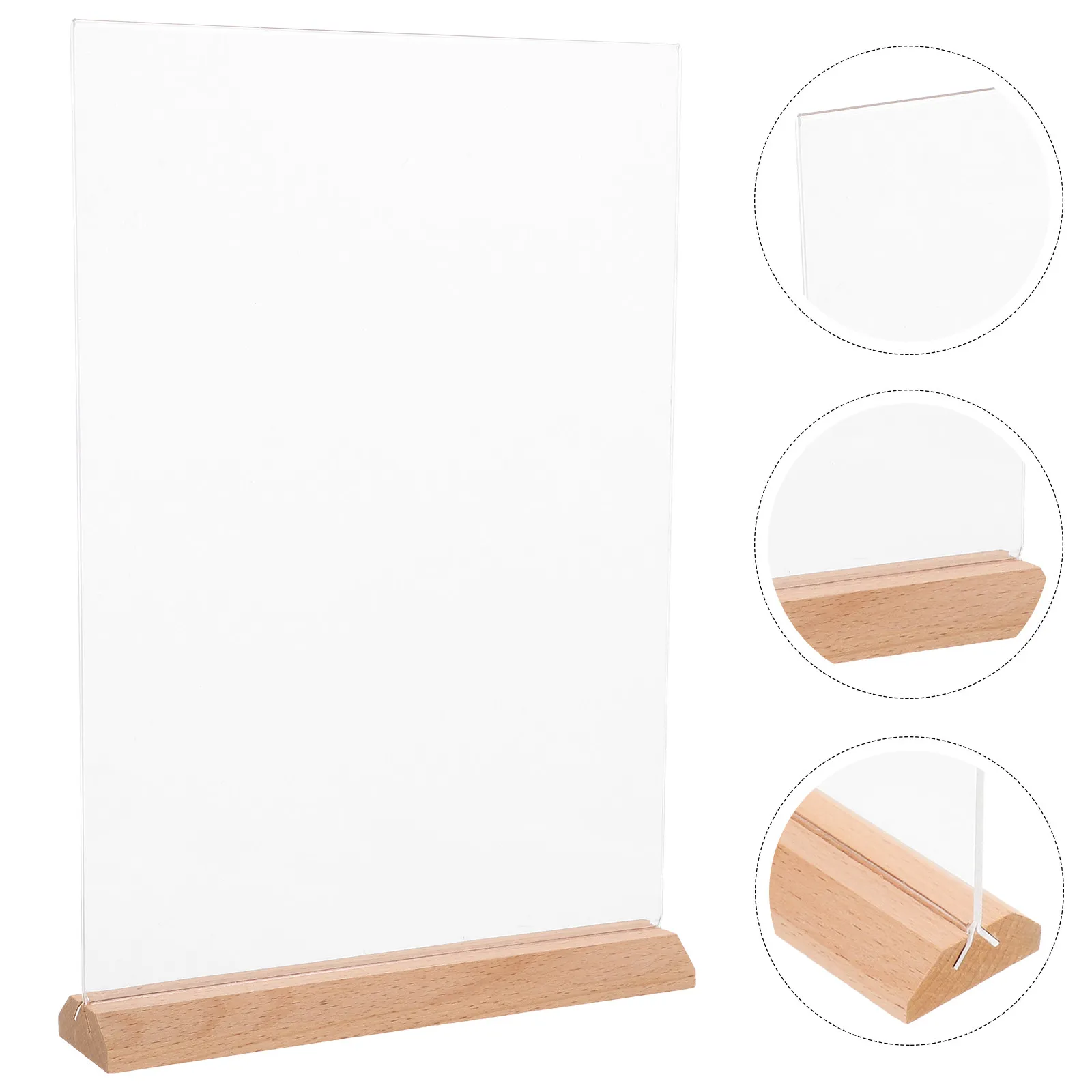 Acrylic Sign Holder 2Pcs Clear Double Sided Display with Wood Base for Restaurant Office Desktop Menu
