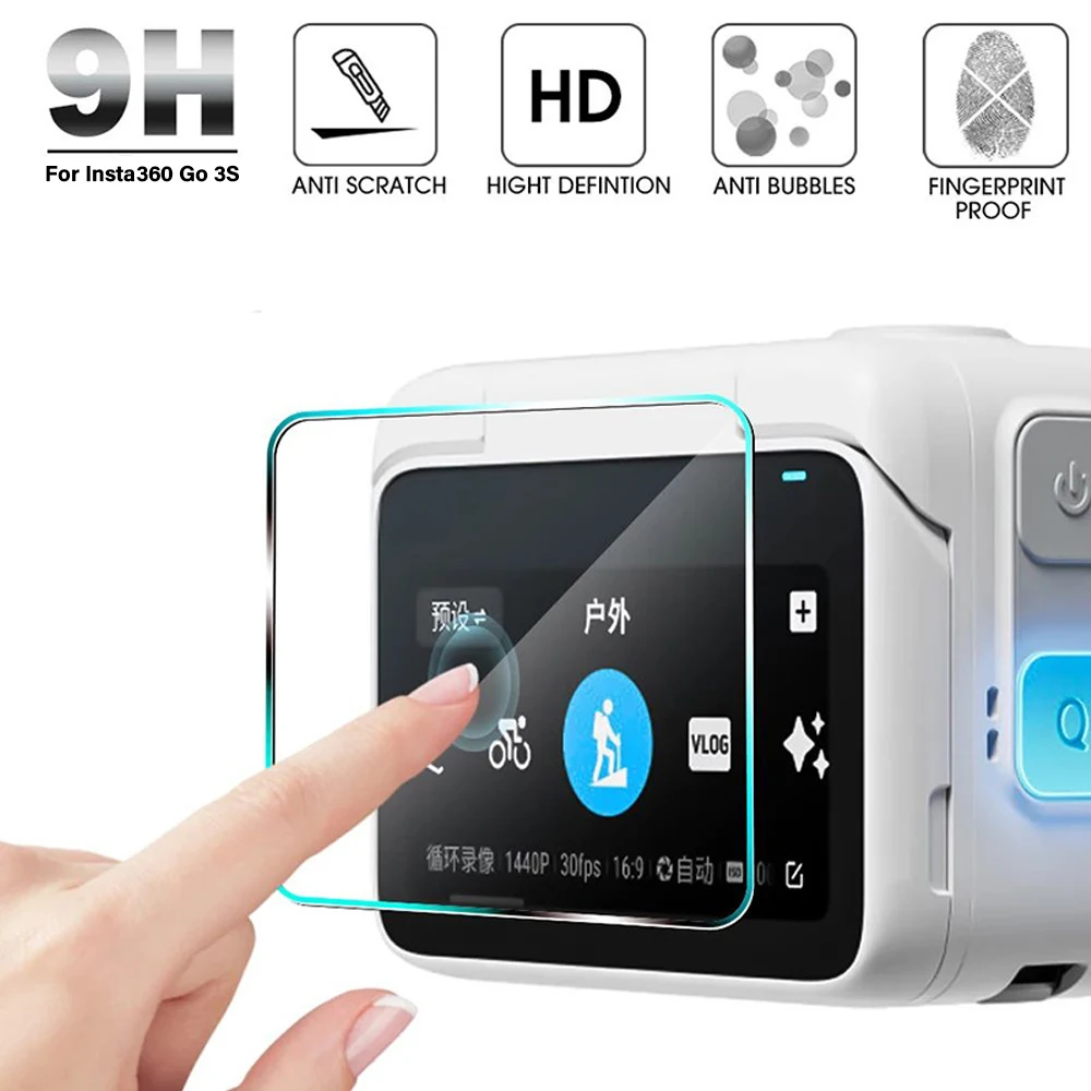 واقي شاشة عرض LCD من الزجاج المقسى الصلب + غطاء فيلم عدسة ناعمة من البولي يوريثان لملحقات حافظة كاميرا الحركة Insta360 GO 3S