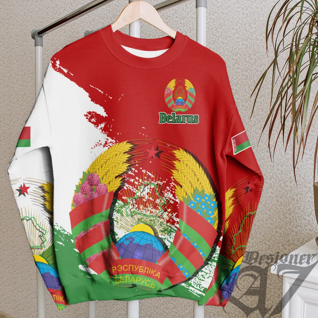 روسيا البيضاء العلم خريطة الجرافيك بلوزات بواسطة الشعار الوطني هوديي للرجال الملابس عارضة الذكور رياضية طويلة الأكمام البوليستر قمم #5