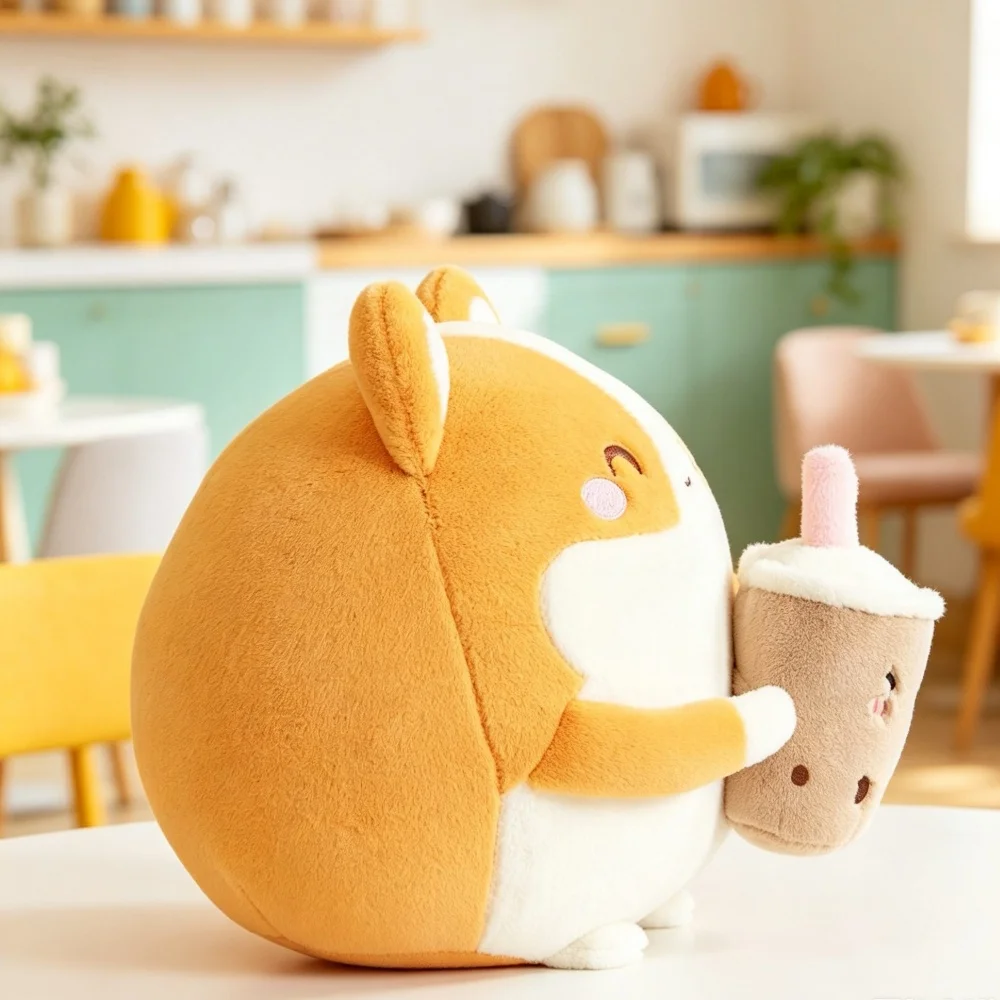 

Cute Boba Bubble Milk Tea Cup Corgi Dog Plush Toys Stuffed Round Squishy Animals Doll Girls Birthday Gifts Room Decoration