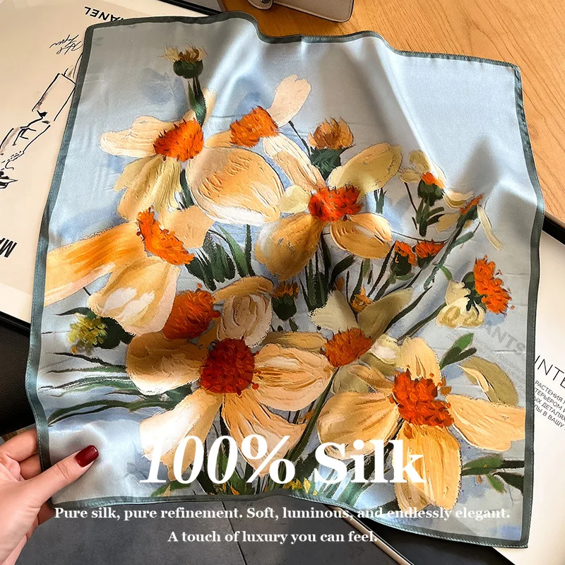 

Luxury 53cm Mulberry Silk Scarf Women 100% Pure Silk Square Neck Scarf Fashion Hair Bandana Small Headband Foulard Female Shawl
