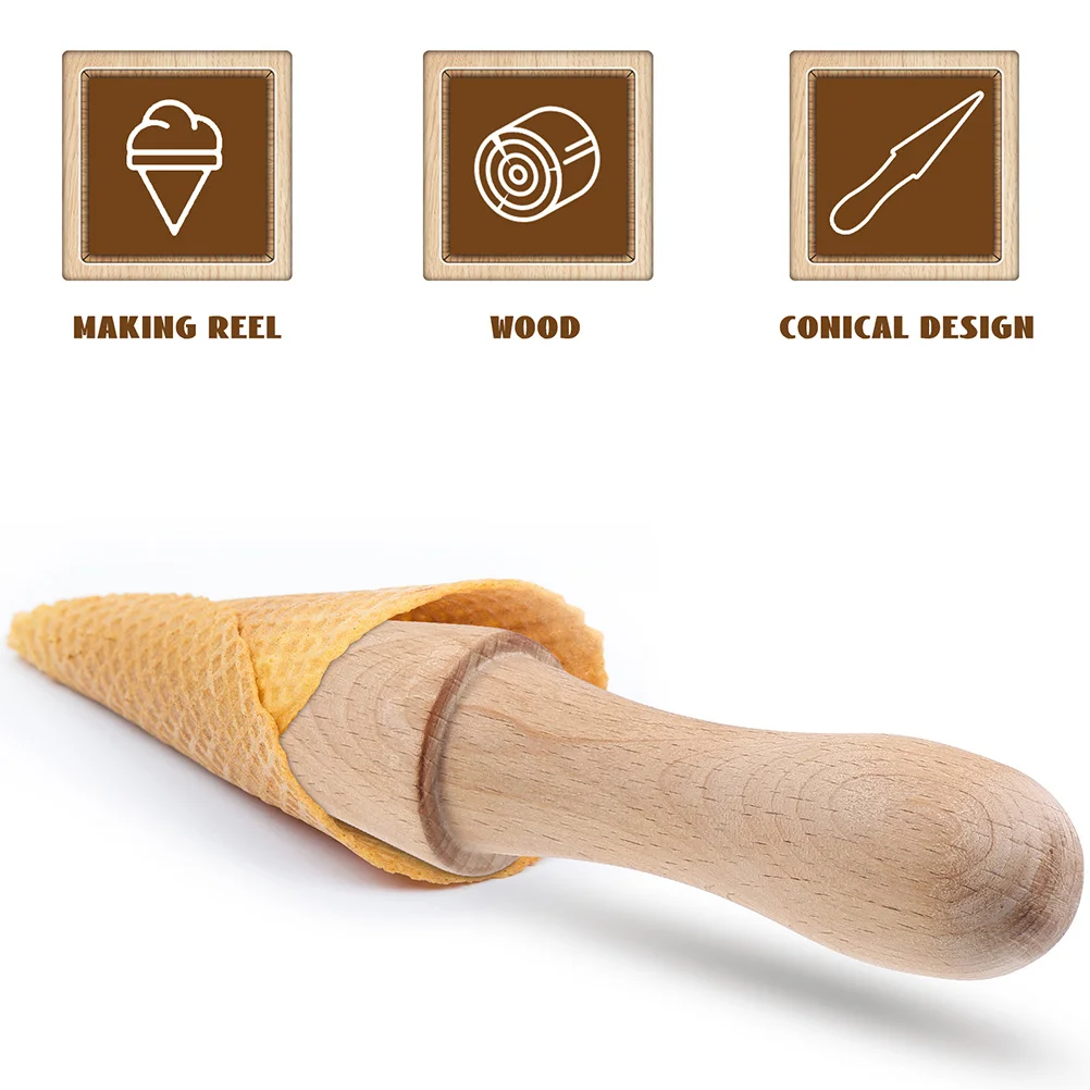 

2Pcs Ice Cream Cone Molds Wooden Ergonomic Handle Cone Shapers for Dessert Shops Bakery Ice Cream Roller Egg Roll DIY Mold