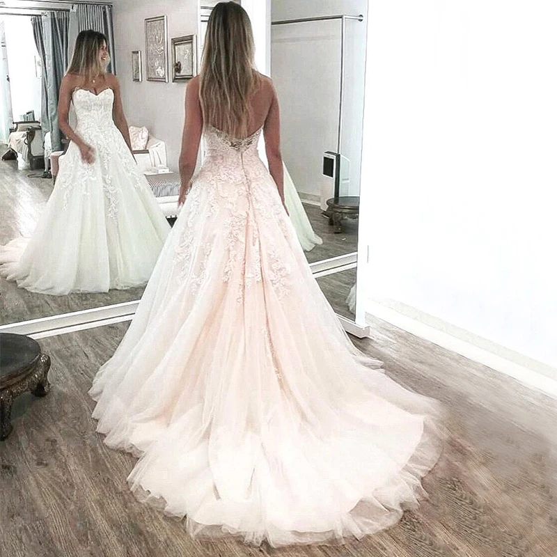 Vestidos De novia De encaje De diseño para mujer, traje De tul con escote en V y espalda en forma De corazón, cola De corte, 2022