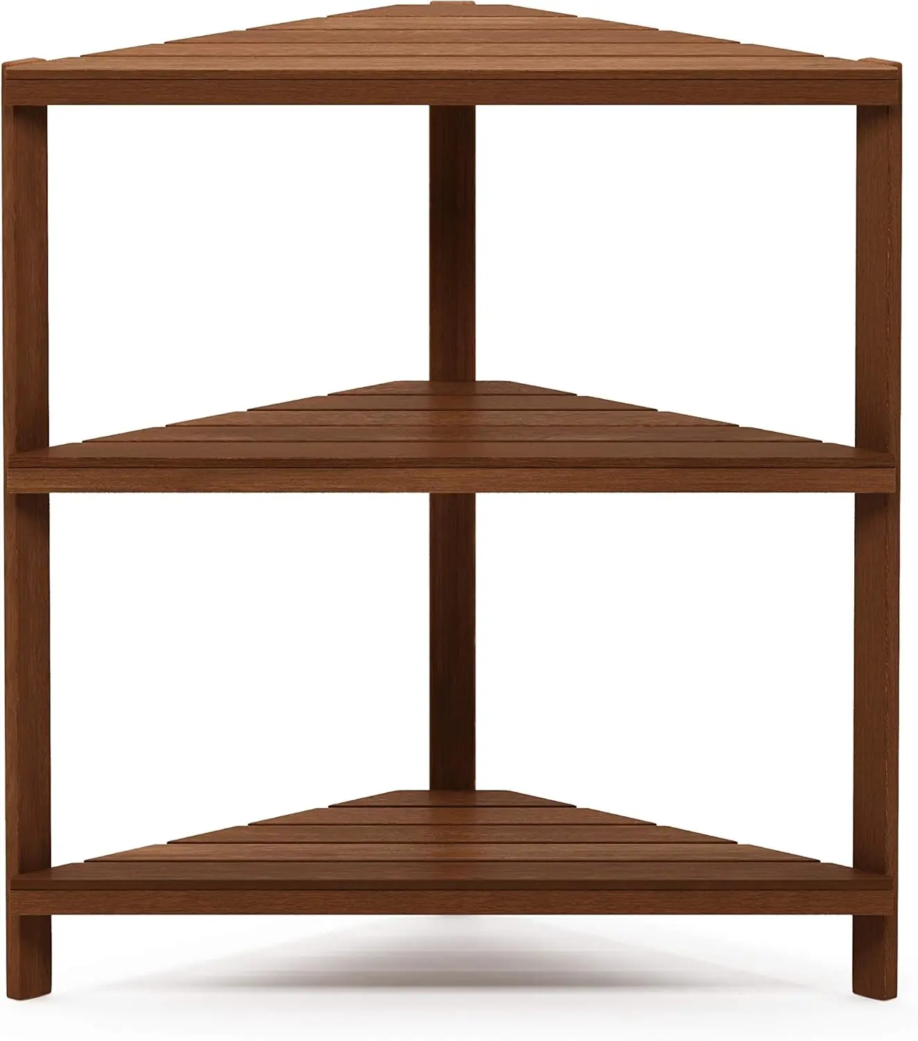 

Hardwood Patio Furniture Corner Shelf in Teak Oil, Natural,32.9"D x 15.6"W x 35.5"H