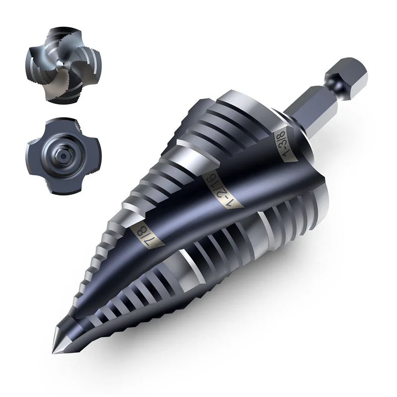 

Cobalt HSS Step Drill Bit 4 Spiral Flute 1/8"-1/2" Impact Unibit Stepped Drill Wear-Resistant Tiain Coated 1/4" Shanktool parts