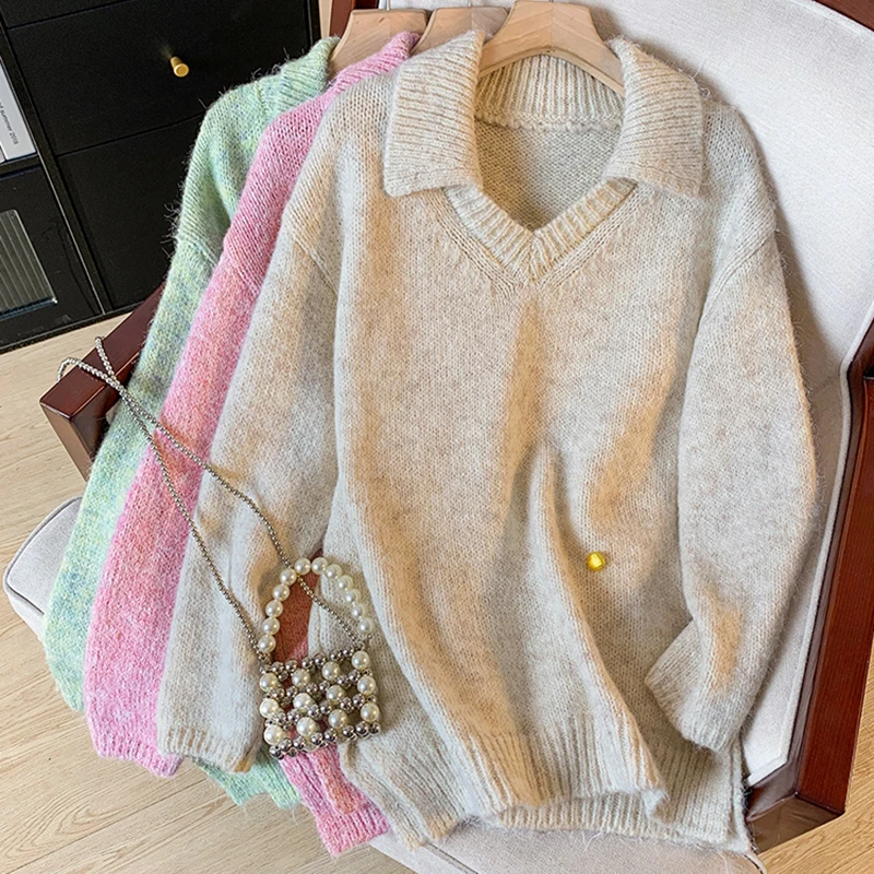 Loose Casual Knitted Sweater Women Autumn Winter Fashion Button Lazy Wind Pullovers Korean Baggy Simple Solid Female Jumpers New