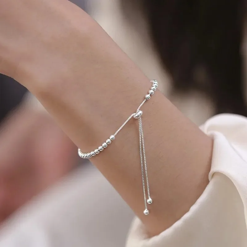 

Роскошные браслеты из стерлингового серебра 925 пробы с круглыми бусинами для женщин и мужчин, винтажные простые регулируемые браслеты-цепочки, ювелирные изделия для вечеринок и свадеб