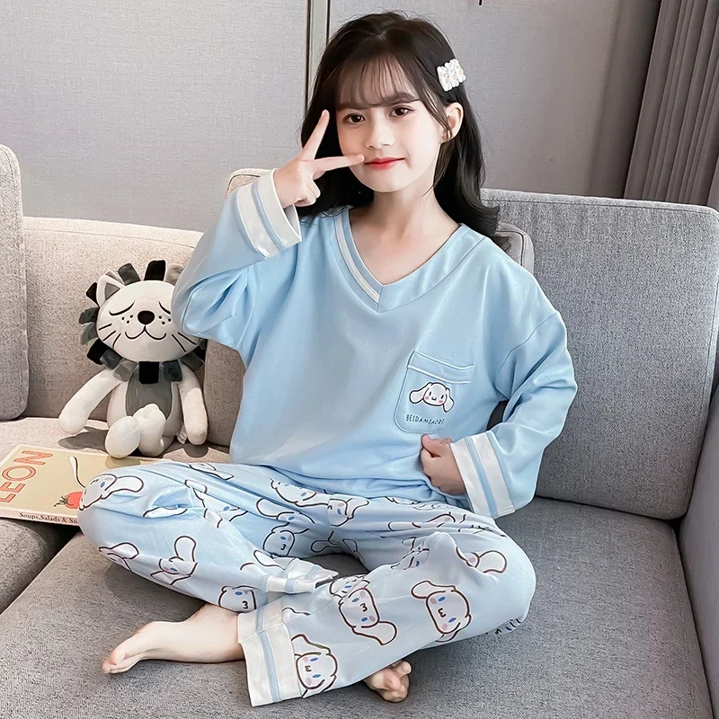 Sanrio Yugui Dog Children's Pajamas Cotton Long Sleeve Cartoon Two-piece Set Women's Pajamas Silk Pajamas Girls' Loungewear