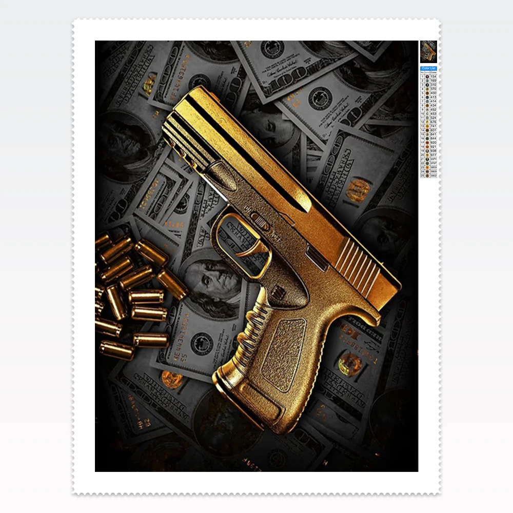 

Dollars and Guns 5D Diamond Painting AK47 and Desert Eagle Mural DIY Diamond Embroidery Living Room Bedroom Decor Hand Art Gift