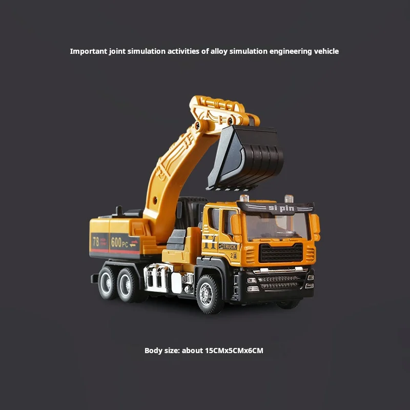 Excavadora, licuadora, grúa, coche de juguete, modelo de aleación fundida, vehículo de ingeniería, neumáticos de goma, sonido, luz, juguetes para tirar hacia atrás, regalos para niños