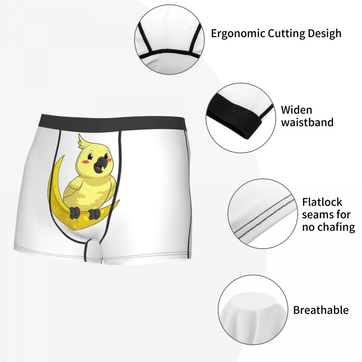 الملاكم السروال السراويل كوكاتو كوكاتيل الببغاء مع القمر سراويل الرجال ملابس داخلية جيدة التهوية لهدايا رجل رجل صديقها