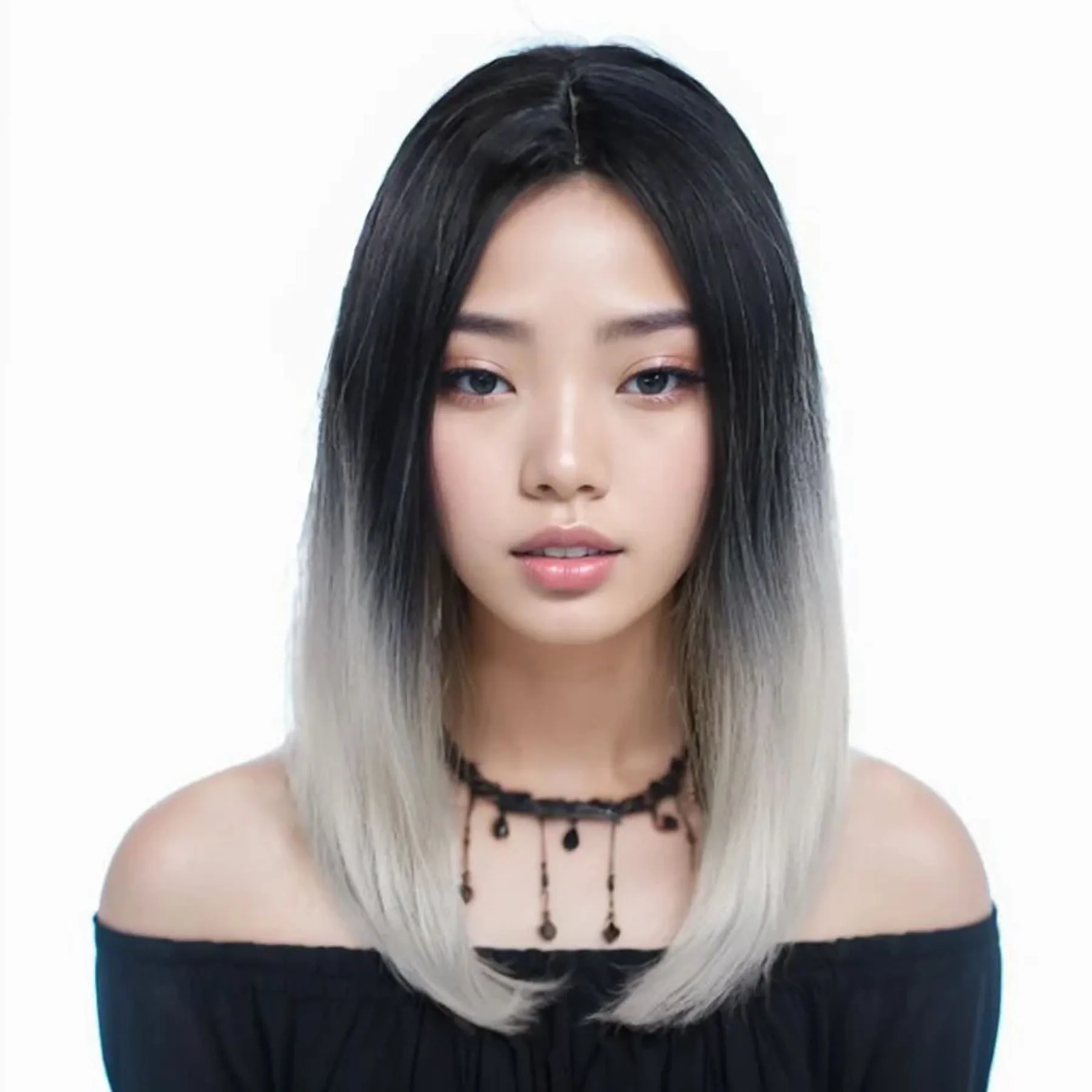 

Ombre Grey Wig Synthetic Hair Medium Length Straight Wigs Cosplay Wig for Women Heat Resistant Daily Costume Party Halloween
