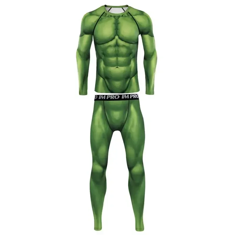 Zawaland Halloween Men Muscle 3D Printed Shirt Leggings Cosplay Costume Sporty Gym Wear Bodybuilding Workout Set Fitness Clothes