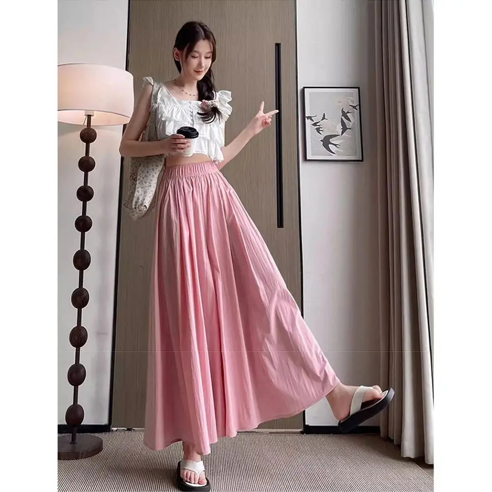 Y2K High Waist Palazzo Pants Breathable Lightweight Wide Leg Pants Slimming Stretchy A-Line Wide Leg Trousers Beach Wear