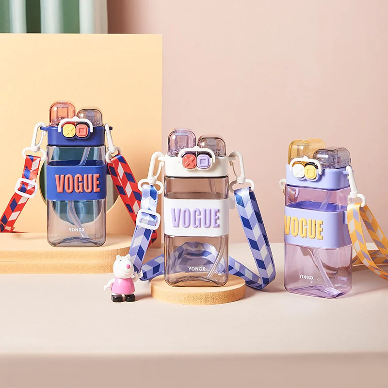 

Creative Plastic Sport Water Bottle Square Punk Double Drink Space Cup Children Large Capacity Portable One Button Bottle