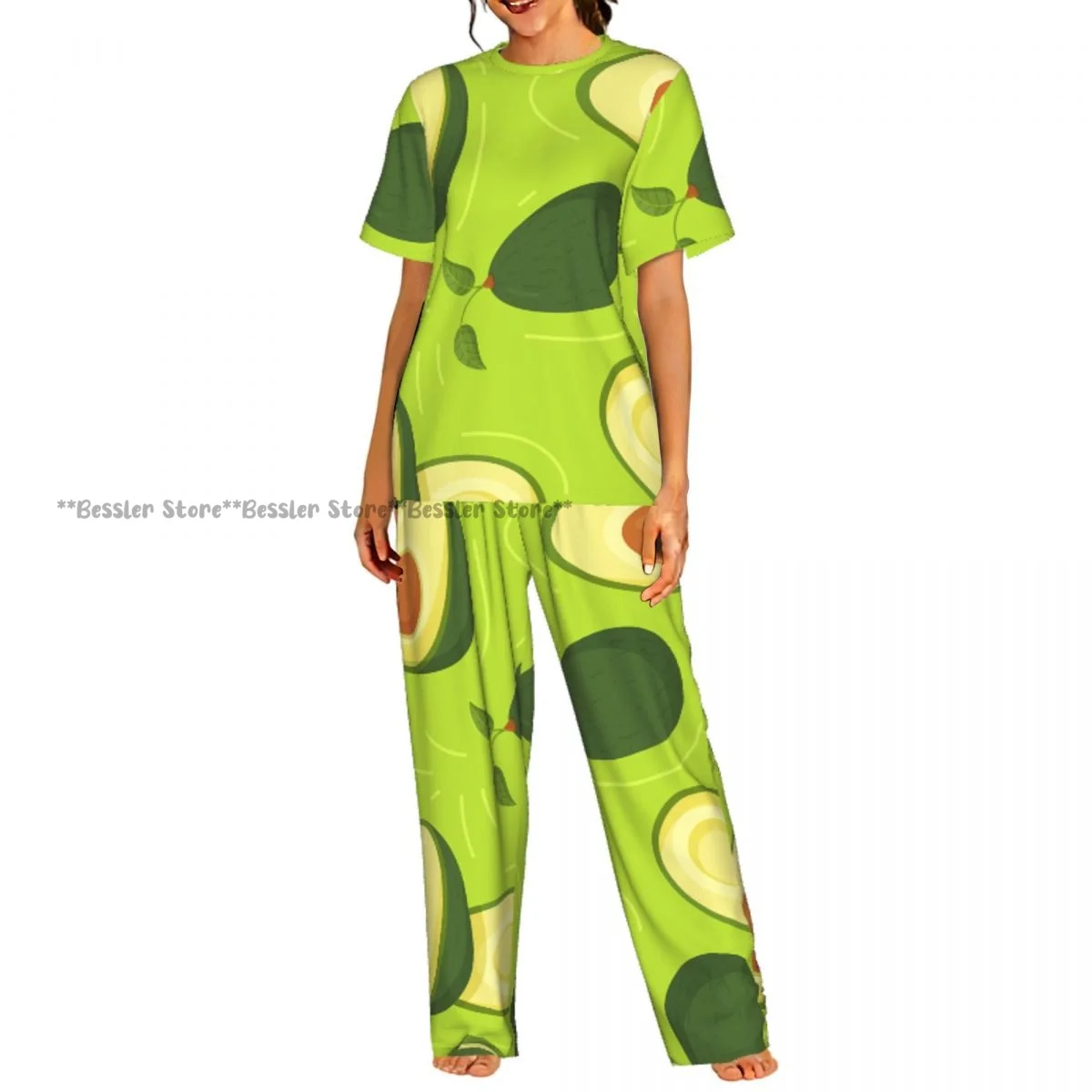 

Женский комплект пижамы с принтом авокадо, короткий рукав, 2 предмета, домашняя одежда, одежда для отдыха