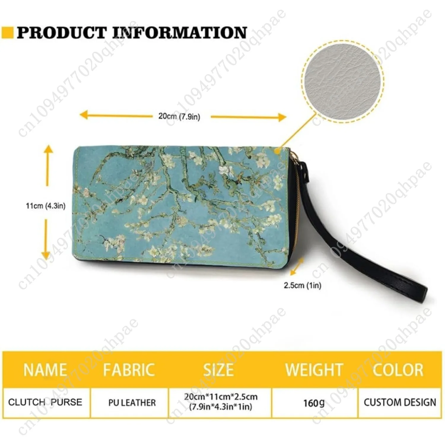 KIDVOVOU Women Van Gogh Rfid Blocking Credit Card Wallet Zipper PU Leather Long Purse Wristle Clutch Wallets,Almond Blossom