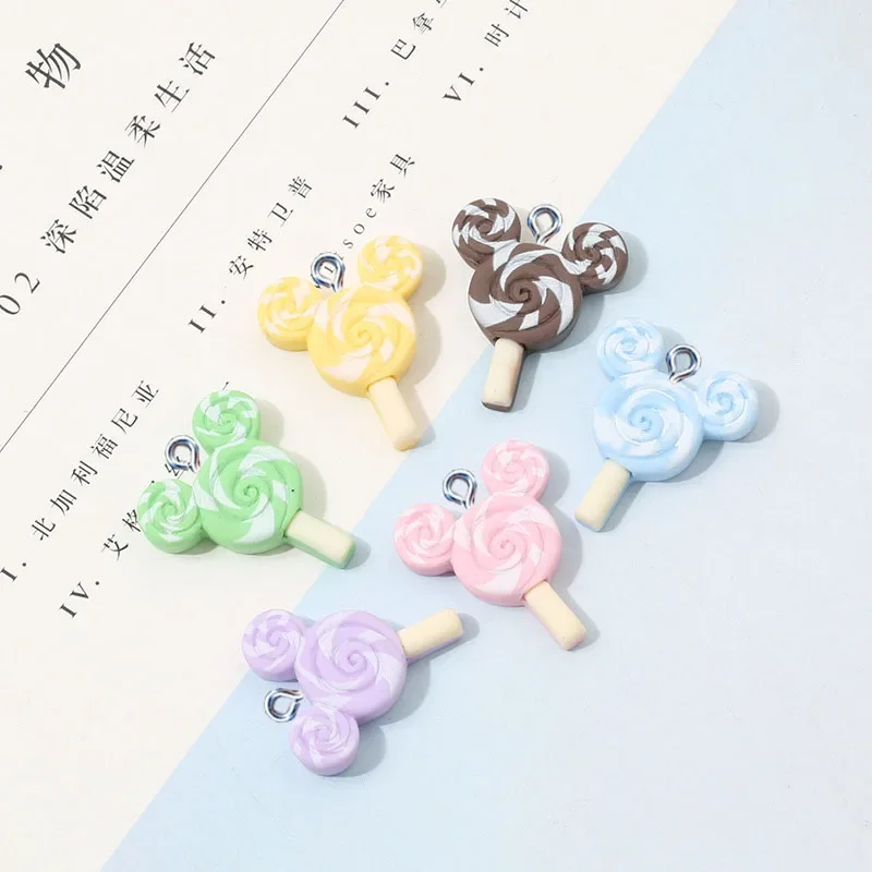 15Pcs Cute Mouse Head Lollipop Resin Charms Pendants for Jewelry Making DIY Earring Necklace Keychain Findings Accessories