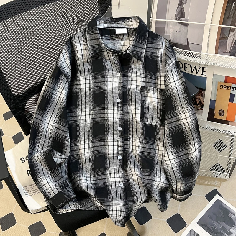 

ex Long Sve Cotton irt Осень Зима Ne Чистый хлопок Универсальный свободный крой Молодежный тренд Весна на пуговицах