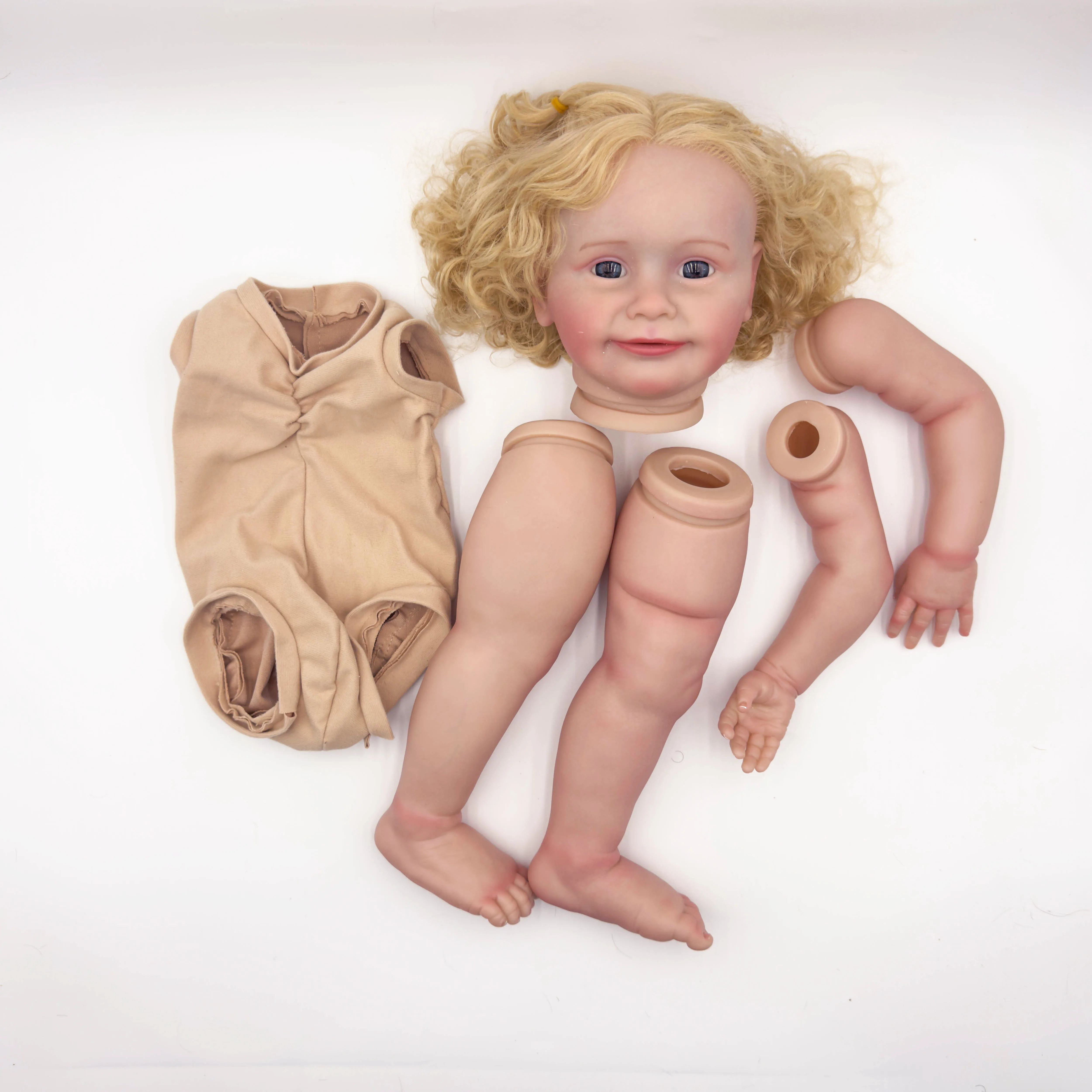 24inch Zoe Unfinished Lifelike Reborn Doll Kit Painted DIY Toy Doll Parts with blond Curly Blond Hair Cloth Body