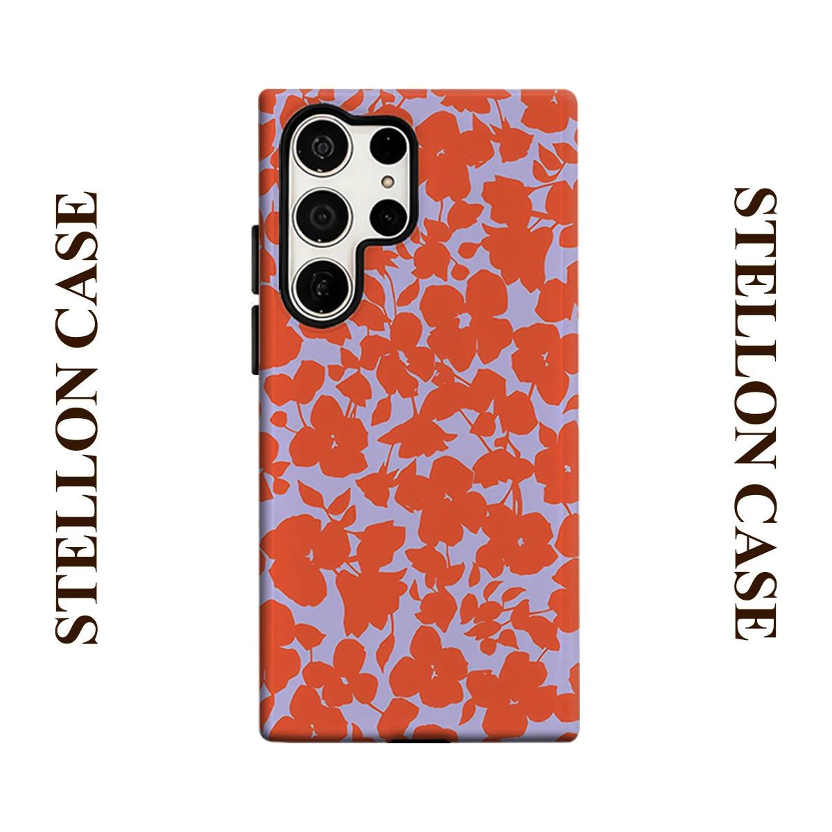 Orange Flower Silhouette Glossy Double Layer Shockproof Phone Case For Samsung Galaxy S25 Ultra S24 Plus S23  Ultra Hard Cover