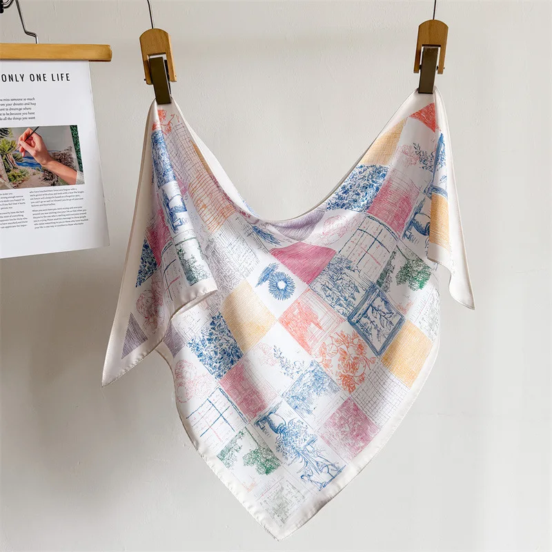 

Wrap Around Triangular Scarf Women Silk Feeling Satin Head Scarf Ladies Neck Kerchief Hair Bandana Shawl Hijab Foulard Designer