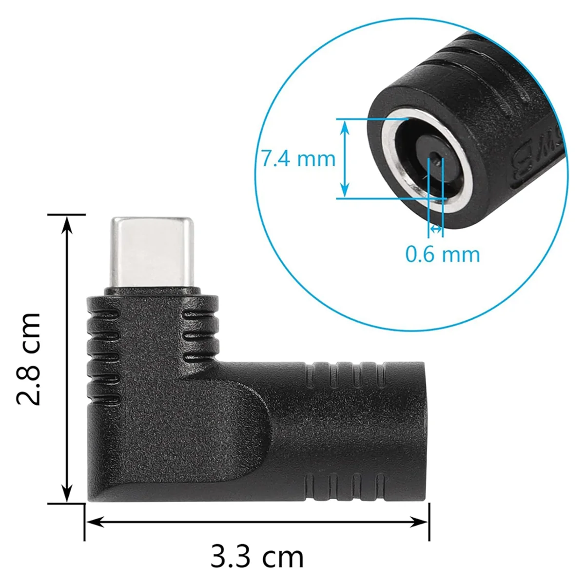 A003 65W PD DC أنثى المدخلات إلى USB نوع C ذكر محول شحن الطاقة للهواتف والأجهزة اللوحية وأجهزة الكمبيوتر المحمولة (أسود 7406 B)