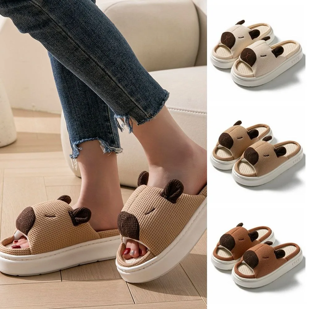

Anti-Slip Cartoon Capybara Slippers Home Wear Shoes Cartoon Capybara Linen Slippers Thick Sole Kawaii Animal Linen Slides Gifts