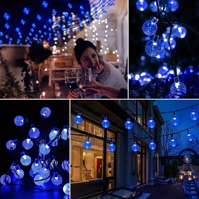 1 قطعة 12 م/39.37 قدم. 100 كرة كريستال LED للهالوين مع 8 أوضاع إضاءة لتزيين حفلات المنزل والحديقة والفناء