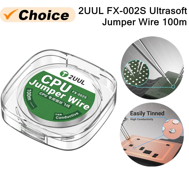 

2UUL FX-002S перемычка для ремонта процессора для мобильного телефона, высокая пластичность, высокая прочность, 100 м, 0,02 мм, проводящая ремонтная линия