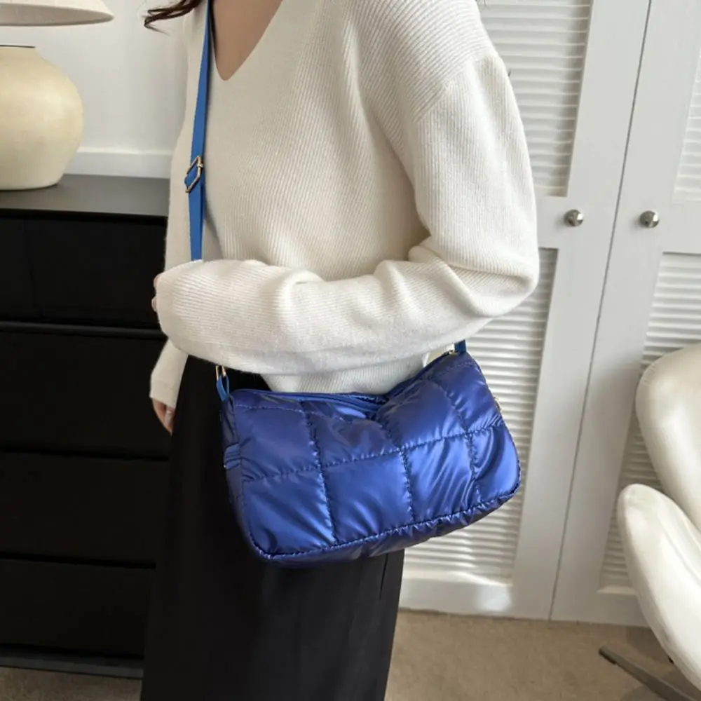 حقيبة كروس من القطن الشبكي، حقيبة كتف مبطنة بطيات أكسفورد، لون سادة، حقيبة كروس مبطنة خفيفة الوزن يوميًا #4