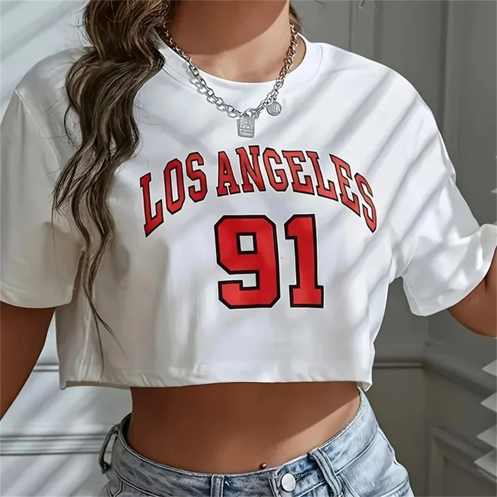 Los Angeles Number 91 tshirt women elegant printed design modern style tshirt female comic clothing