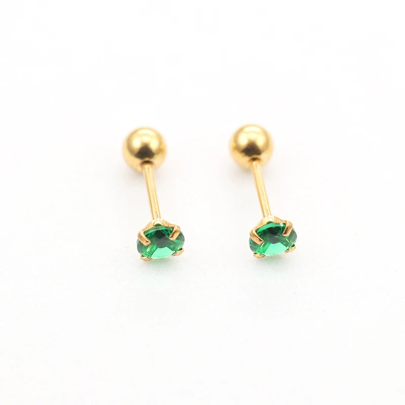 2PC Stainless Steel Little Green Cubic Zirconia Ear Studs Earrings For Women Tiny Helix Tragus Piercing Earring Korean Jewelry