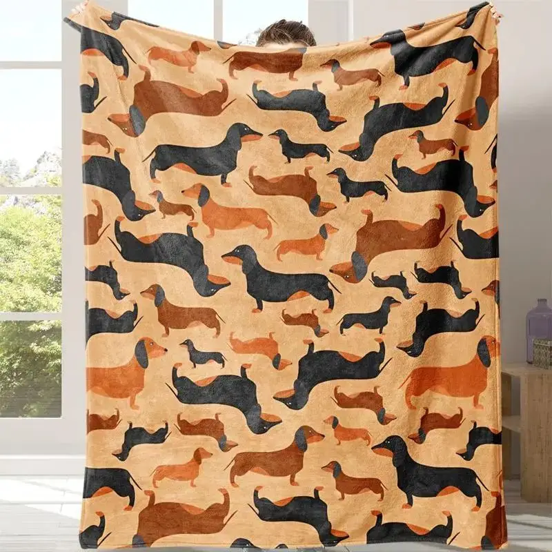 VIKAMA Puppy Pattern Flannel Throw Blanket Soft Nap Blanket With Storage Bag Sofa Bed Camping Office Travel Portable Decor Gift