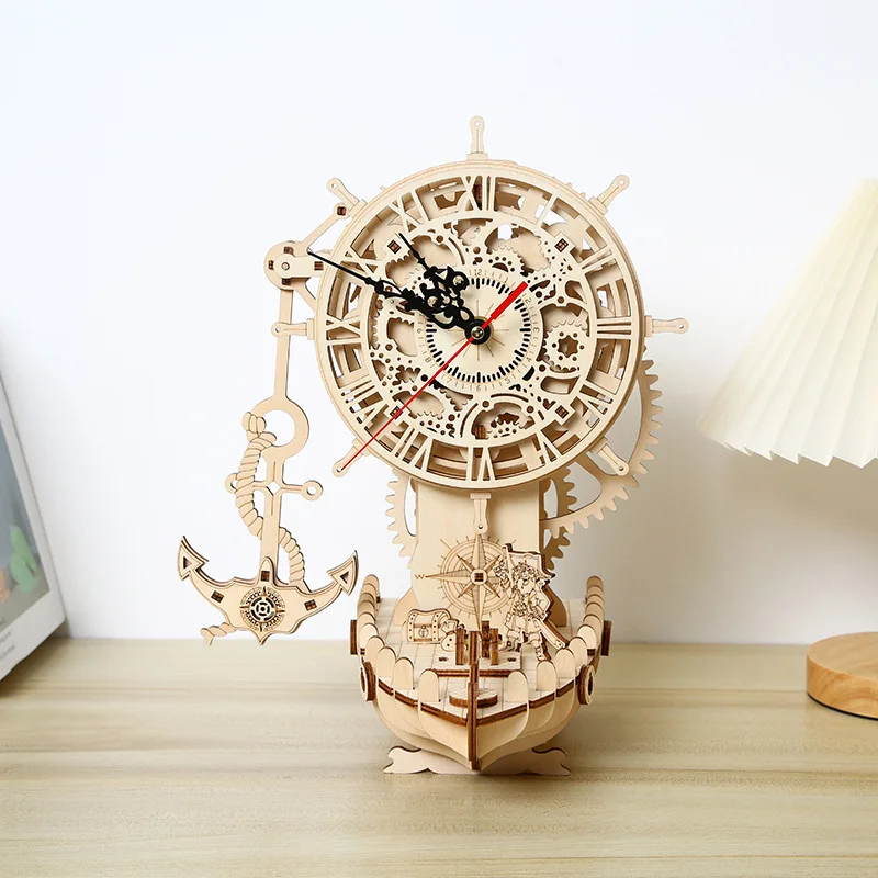 Wooden Puzzles For Adults 3D Christmas Reindeer Desk Clocks Model Craft Kit Wood Desk Decoration Birthday Gift Toy For Kids Teen