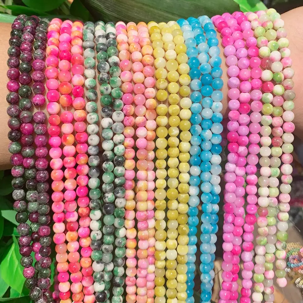 Natural Stone Tourmaline Pink Green Persian Jades Round Beads For Jewelry Making Needlework Diy Bracelet Necklace 4/6/8/10/12mm